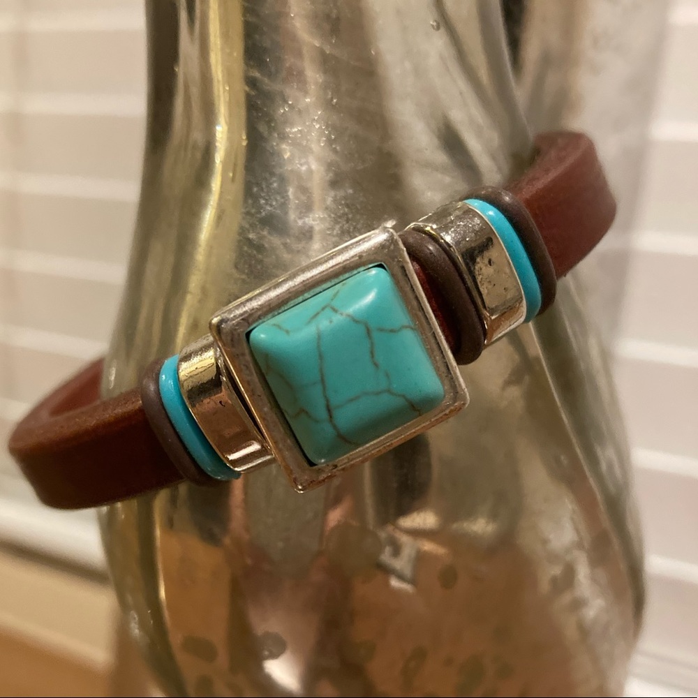Faux Turquoise Leather Bracelet - Picture 2 of 4